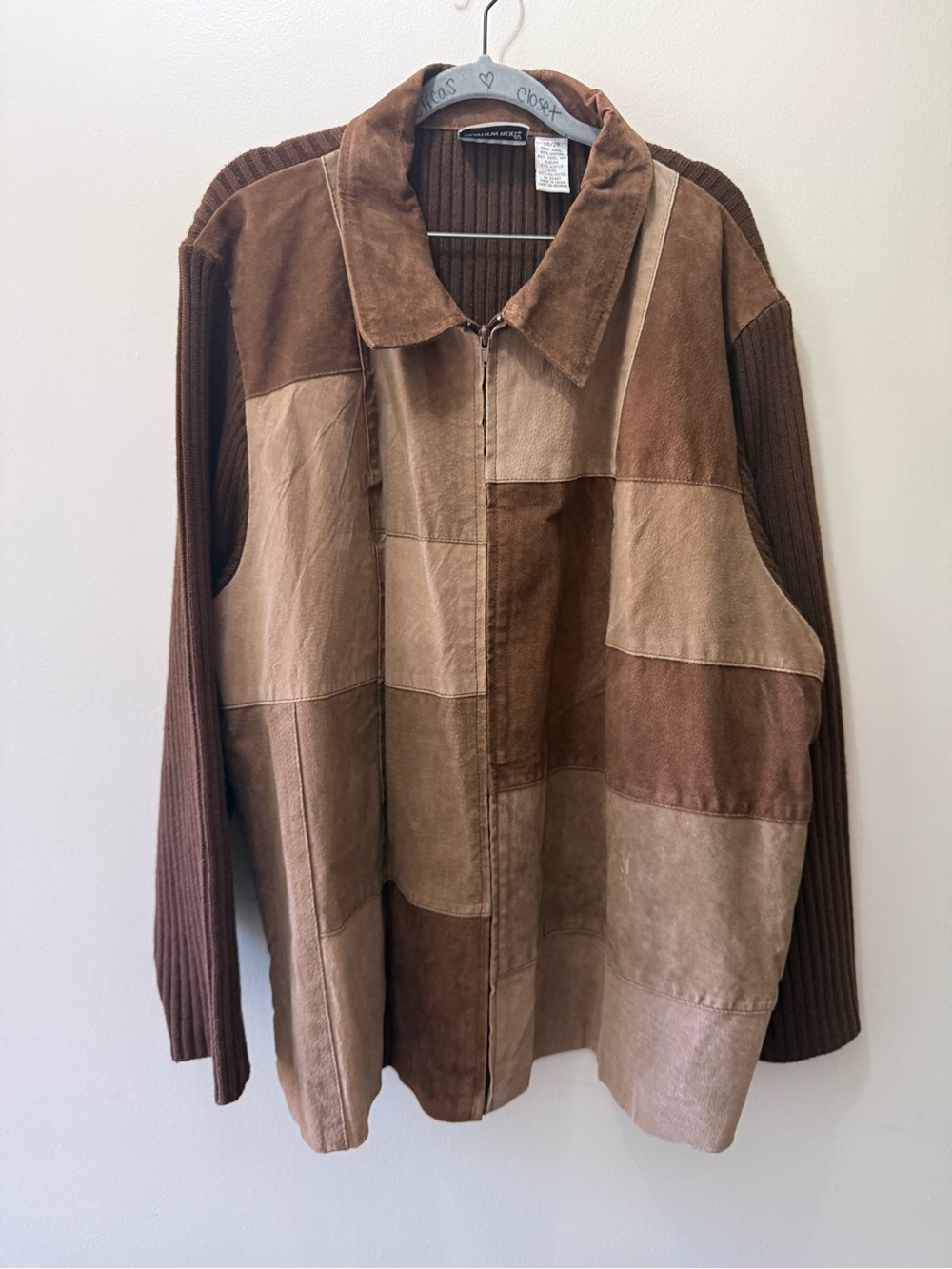 Vintage Y2K Fashion Bug Patchwork Suede Ribbed Jacket Western Boho Plus 26/28